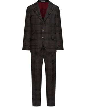 Brunello Cucinelli Wool Silk Plaid Suit - Black