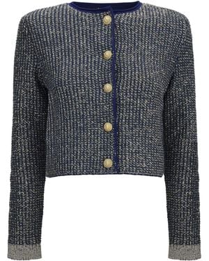 Balmain Quilted Sequin Cardigan With Decorative Buttons - Blue