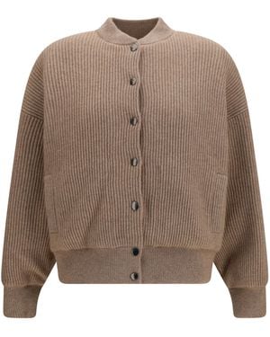 Brunello Cucinelli Ribbed Cashmere Bomber Kashmir/Capra Hircus Knitwear - Brown