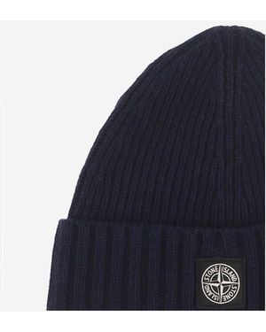 Stone Island Wool-Blend Logo Beanie Hat - Blue