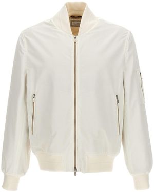 Brunello Cucinelli Ivory Bomber Jacket With Zipper Clothing - White