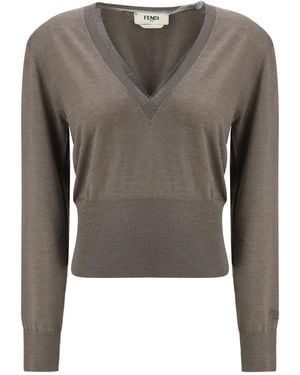 Fendi Cashmere And Silk Long-Sleeve Sweater - Gray