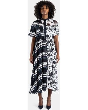 Sacai Asymmetric Pattern Mix Midi Dress - White