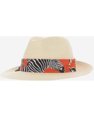 ALEXIA ALVAREZ DE TOLEDO Panama Hat With Zebra Pattern Belt Raffia - White