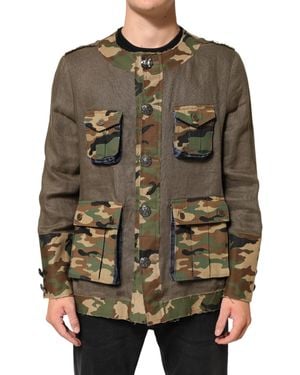 Dolce & Gabbana Camouflage Linen Button Down Jacket Co+02+Li Clothing - Brown