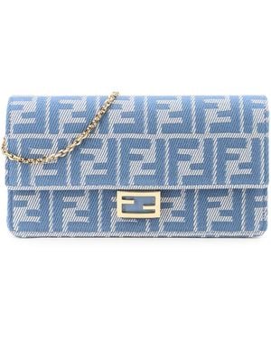 Fendi Wallet On Chain Baguette With Shoulder Strap With All-Over Ff Motif - Blue