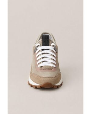 Brunello Cucinelli Walnut Leather Suede Low Top Sneakers - Brown