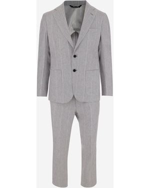 Brian Dales Linen Pinstripe Suit - Gray