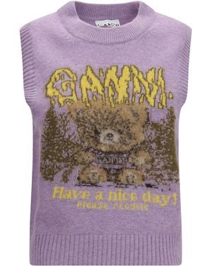 Ganni Teddy Alpaca And Wool-Blend Vest Knitwear - Purple
