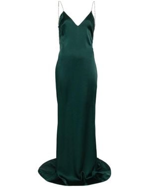 Tom Ford Emerald Shiny Envers Satin Evening Gown With Crystal Chain Embroidery - Green