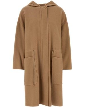 Max Mara Camel Virgin Wool Blend Miele Coat - Natural