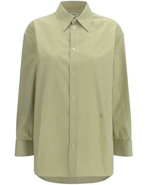 Saint Laurent Vertical Striped Button Shirt Cotton - Green