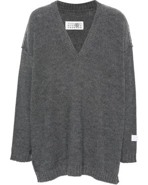 MM6 by Maison Margiela V-Neck Drop-Shoulder Jumper - Grey