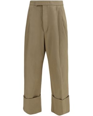 Thom Browne Cotton Gabardine Trousers With Double Pleats - Green