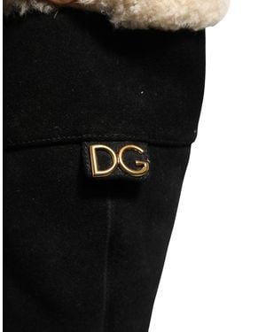 Dolce & Gabbana Split-grain Leather Boots With Shearling - Black