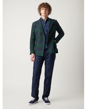 Doppiaa Aaradeo Tartan Double-Breasted Jacket Coats - Blue