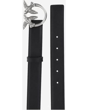 Pinko Leather Belt Love Birds Buckle - Black
