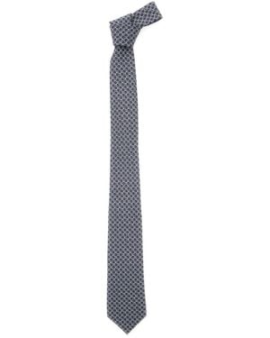 Gucci Silk Tie With Horsebit Print Ties & Bow - White