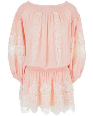 Miss June Laurel Dress With Boat Neckline And All-Over Lace Details - Pink