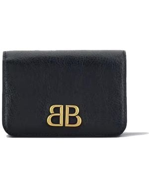 Balenciaga Leather Bb Wallet And Card Holder Lamb - Black