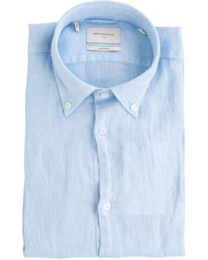 Brooksfield Shirts Linen - Blue