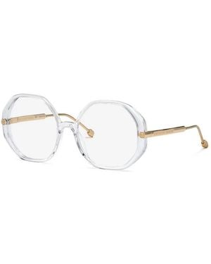 Philipp Plein Mini Eyeglasses With Clear Demo Lenses - Metallic