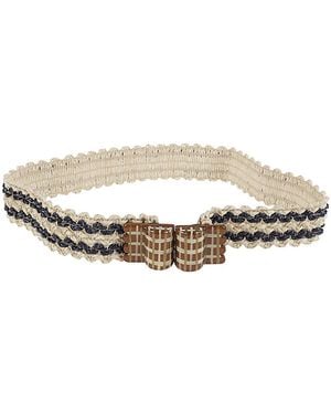 Exquisite J Striped Raffia Belt - Natural