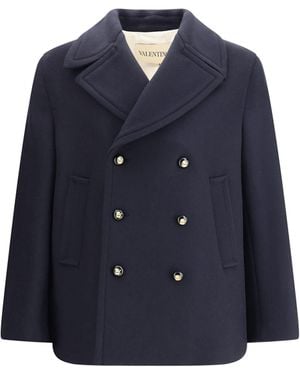 Valentino Double-Breasted Coat - Blue