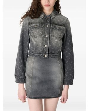 Marine Serre Faded Cropped Denim Jacket - Gray