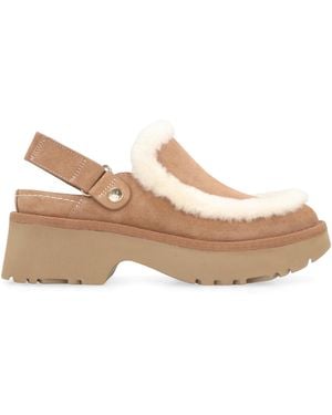 UGG Esmee Suede Slippers With Lambskin Detail Wool - Natural