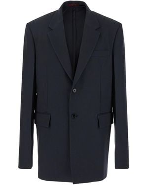 Gucci Dark Jacket With Chest Pocket And Embossed Logo - Blue