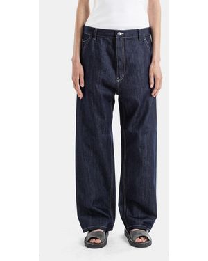 Sofie D'Hoore Pasay Raw Loose Denim Jeans With Ivory Topstitching Trousers - Blue
