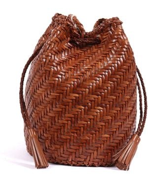 Dragon Diffusion Pompom Double Jump Calf Leather Shoulder Bag - Red