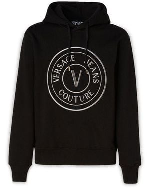 Versace Jeans Couture Cotton Logo Details Hooded Sweatshirt - Black