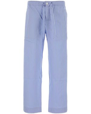 Tekla Embroidered Cotton Sateen Pant - Blue