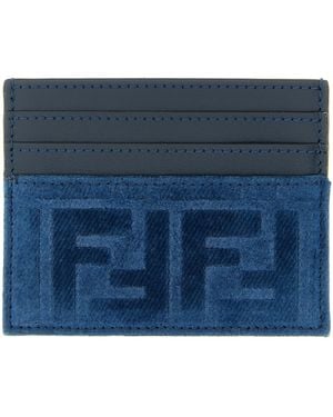 Fendi Ff Denim Card Holder Cotton Viscose Wallets, Holders - Blue