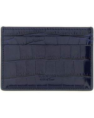 Tom Ford Crocodile Card Holder Calfskin Leather (Bos Taurus) Wallets, Holders - Blue