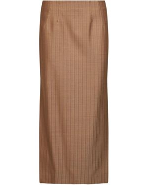 Etro Camel Striped Wool Jacquard Straight Midi Skirt - Brown