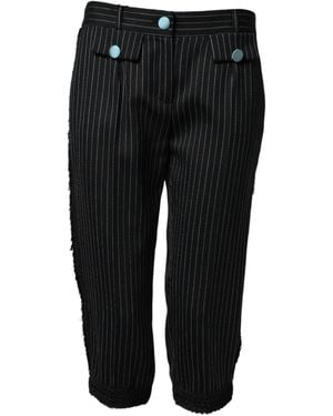 Dolce & Gabbana Wool Stripes Cropped Trouser Trousers 02+Wv - Black