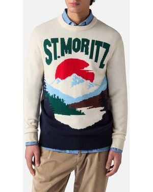 MC2 Saint Barth Crewneck Sweater Heron With St. Moritz Postcard Jacquard - Gray