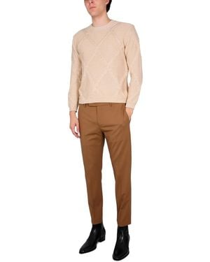 Ballantyne Cable Stitch Crew Neck Sweater Cotton Sweaters - Natural