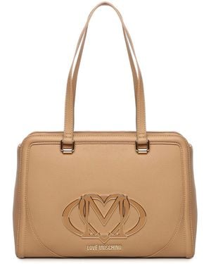 Love Moschino Bag With Large Logo - Natural