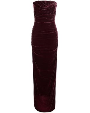 ROTATE BIRGER CHRISTENSEN Silk Velvet Ruched Dress Viscose - Purple
