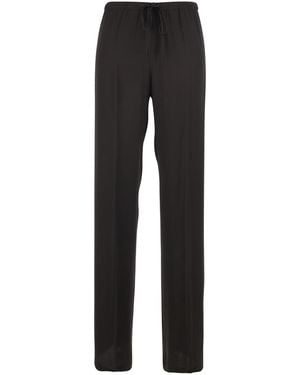Semicouture Silk Blend Pants With Elastic Waist And Drawstring For Acetate Pants - Black