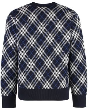 Burberry Wool Cardigan With Vintage Check Print Cardigans - Blue