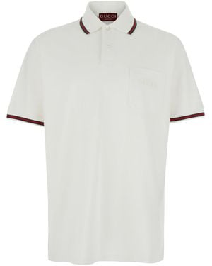 Gucci Polo Shirt With Web Detail And Logo Lettering On The Front - White