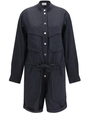 Isabel Marant Short Cotton Blend Jumpsuit Viscose; Cotton; Polyamide Jumpsuits - Blue