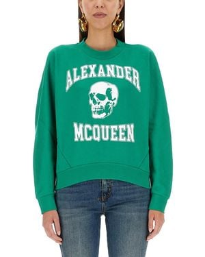 McQueen Alexander Mcqueen Varsity Skull Logo Sweatshirt - Green