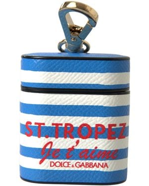 Dolce & Gabbana Stripe Dauphine Leather Logo Print Airpod Case Accessory - Blue