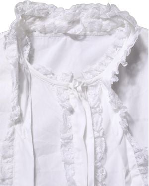 Dolce & Gabbana Ruffled Lace Embellished Blouse Top - Blue